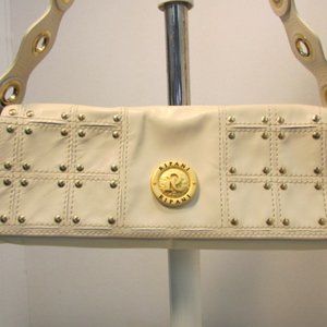 Ripani Made in Italy Cream Studded Flap Leather Shoulder Bag